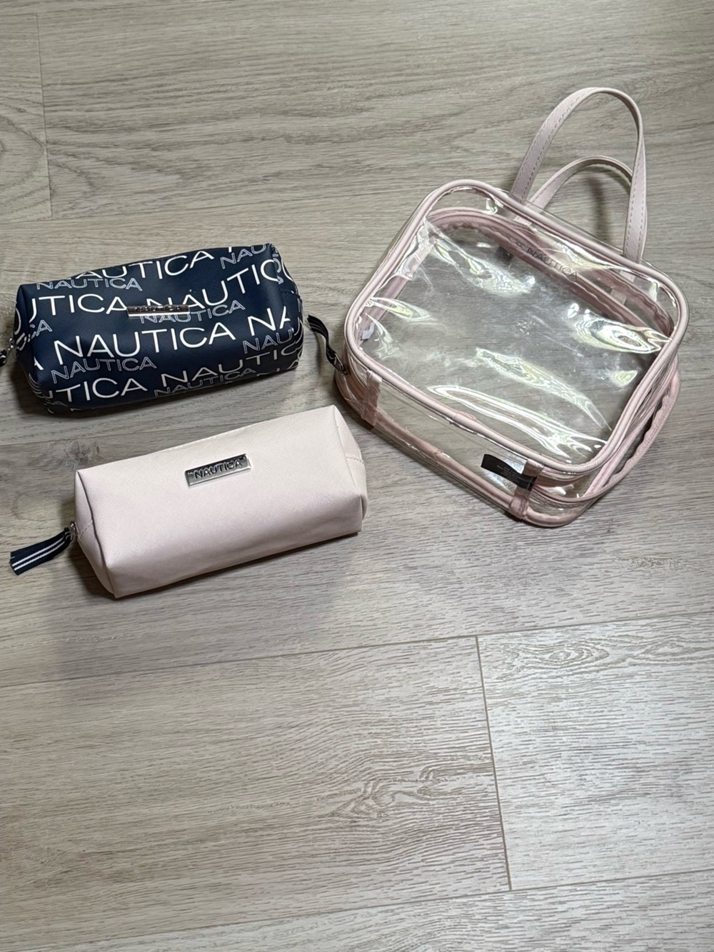 Nautica Pink Clear and Navy Logo Cosmetic Bag Set